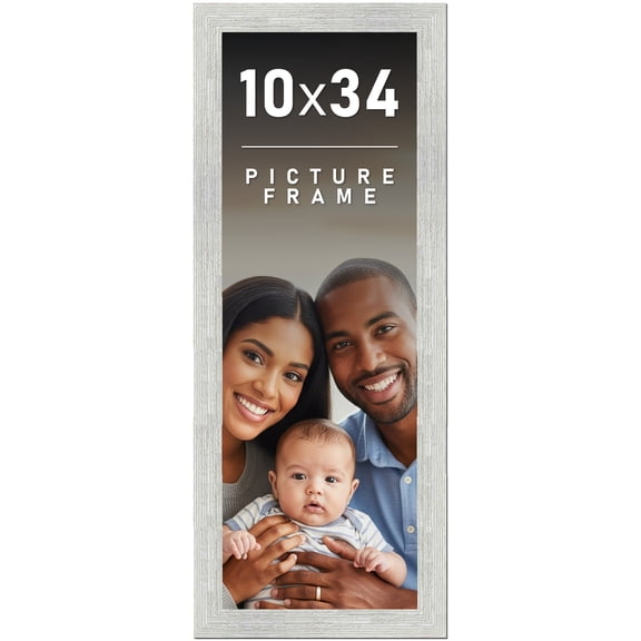 10x34 Frame White Barnwood Picture Frame Includes UV Acrylic Plexiglass, Acid Free Foam Backing