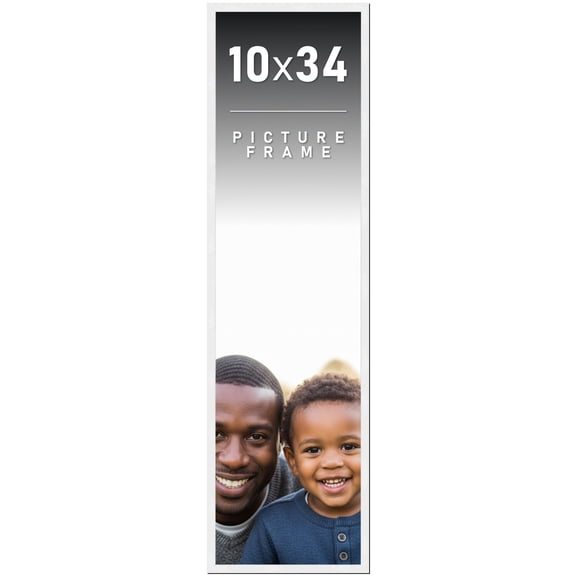 10x34 Frame White Solid Wood Picture Frame Includes UV Acrylic Shatter Guard Front, Acid Free Foam