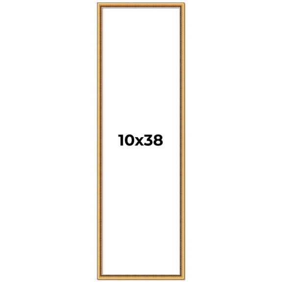 10x38 Frame Beaded Gold Solid Wood Picture Frame | 0.75 Inches Moulding Width | Liscio Oro