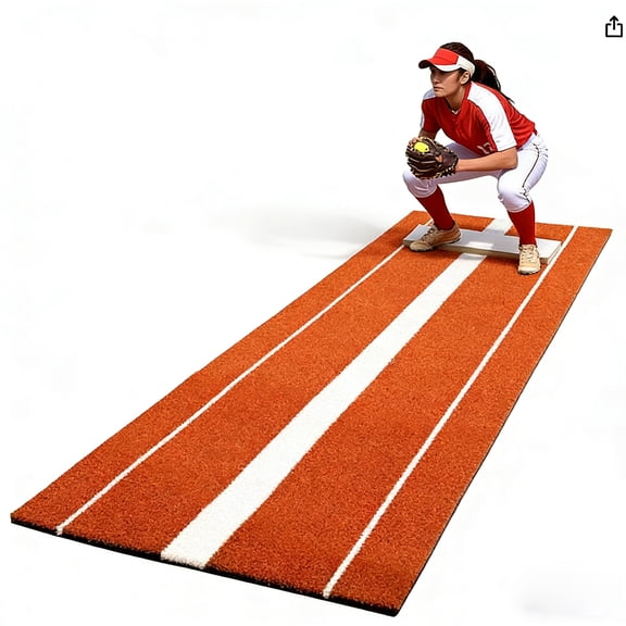 10x3ft PE+PP Softball Pitching Mat, Baseball Pitching Mat, Softball Pitching Mat with Rubber, Red, Anti-Fade Turf & Anti-Slip Foam Backing, Fast Pitch Equipment for Indoor Gym Pitcher Drills
