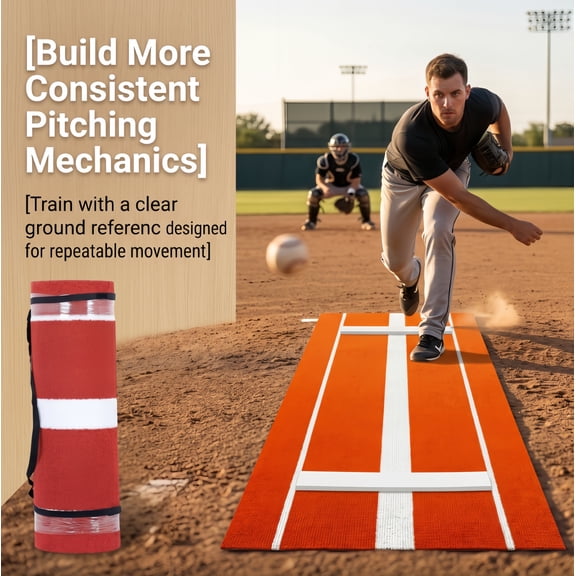 10x3ft Softball/Baseball Pitching Mat - Anti-Fade Turf & Anti-Slip Foam Backing, Portable Fastpitch Training Aid for Indoor/Outdoor Practice (Red)