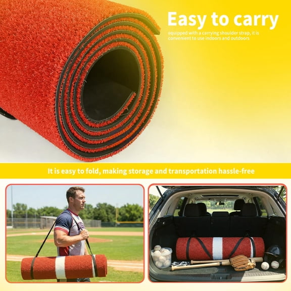 10x3ft Softball/Baseball Pitching Mat - Anti-Fade Turf & Anti-Slip Foam Backing, Portable Fastpitch Training Aid for Indoor/Outdoor Practice (Red)