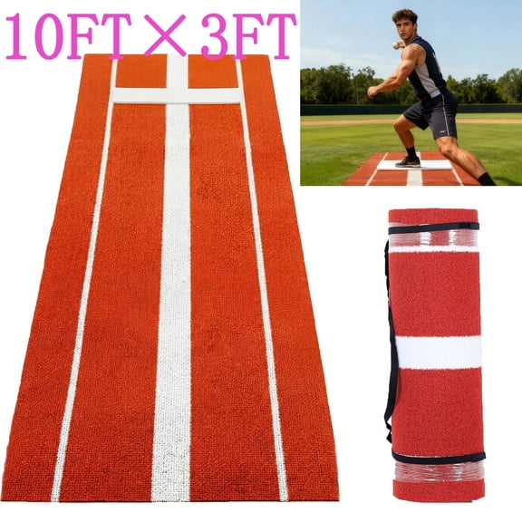 10x3ft Softball/Baseball Pitching Mat, High Density Anti Fading Lawn Indoor Outdoor Pitching Practice Training Aid, Baseball Training Mat with Rubber Mound for Indoor Gym Training