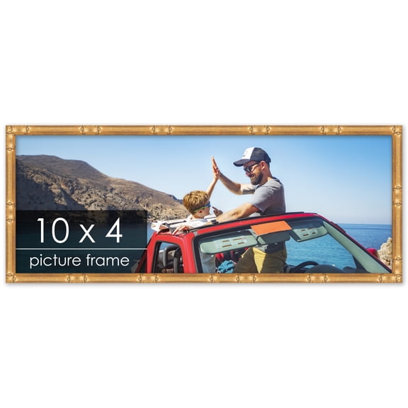 10x4 Gold Thin Bamboo Picture Frame - UV Acrylic, Foam Board Backing, Hanging Hardware