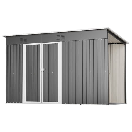 10x4 FT Metal Storage Shed & Pet House Combo - Secure Lockable Door & Floor Frame for Backyard