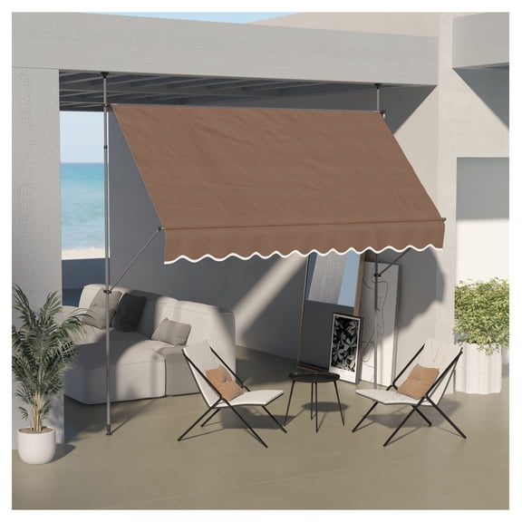 10x4 ft Retractable Patio Awning, Manual Window Door Awning, UV Protection, Coffee