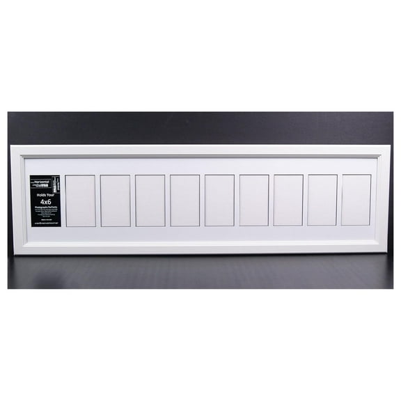 [10x40 10 Opening Glass Face White Picture Frame to Hold 4 by 6 Photographs Including 10 by 40 inch White Mat Collage