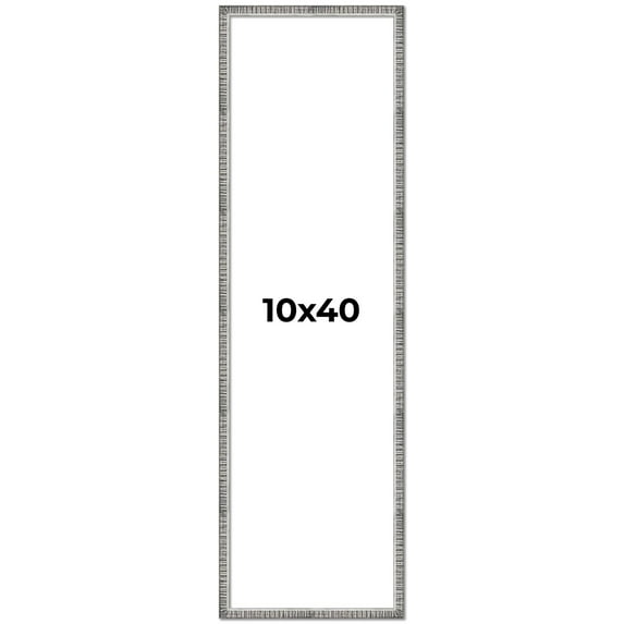 10x40 Frame Silver Grey Distressed Solid Wood Picture Frame | 0.75 Inch Moulding Width | Interior