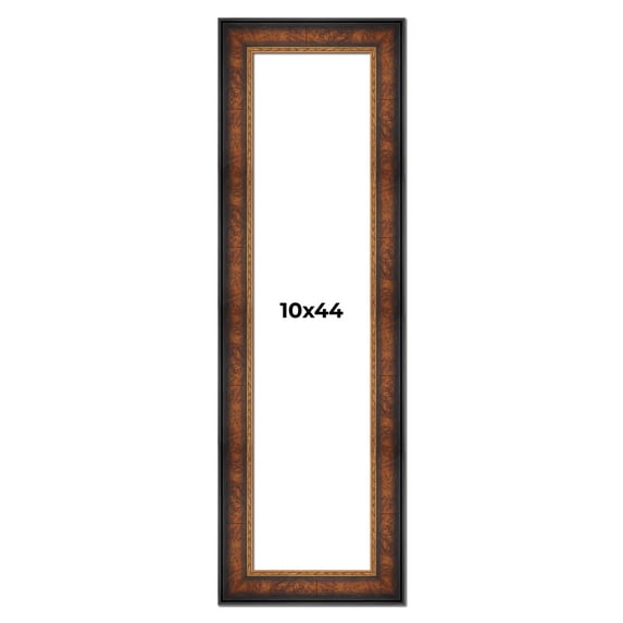 10x44 Frame Brown Walnut Gold Ornate Trim Solid Wood Plein Air Picture Frame | 3 Inch Moulding