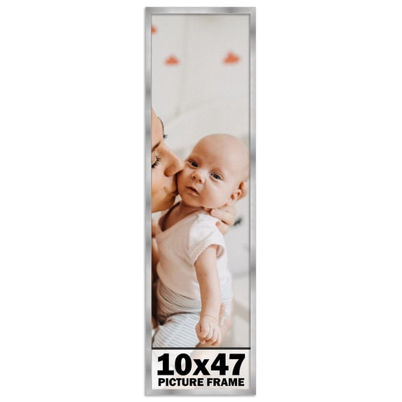 10x47 Frame Silver Stainless Steel Solid Wood Picture Frame | 0.75 Inch Moulding Width | Includes