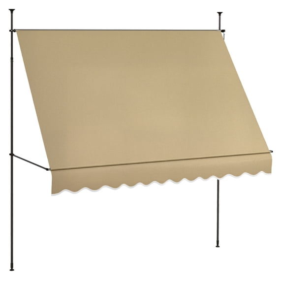 10x4ft Patio Awning Retractable, Non-Screw Door/Window Canopy, UV Protection, Adjustable Angle, Beige