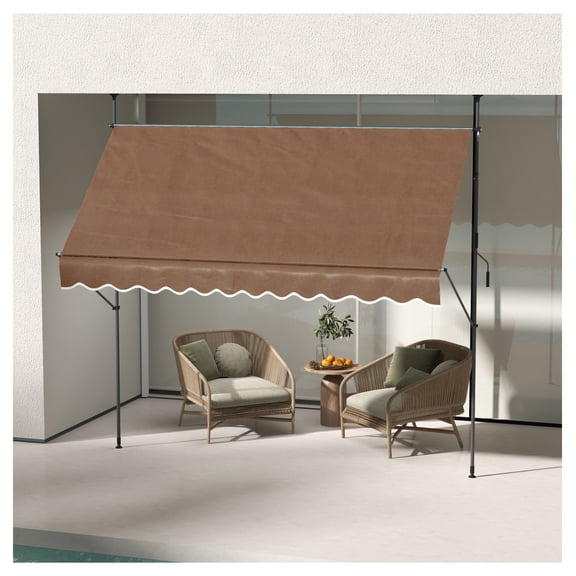 10x4ft Retractable Awning, Patio Door Window Shade, UV Protection, Non-Screw Mount, Adjustable Angle, Coffee