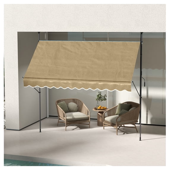 10x4 ft Retractable Awning, Patio Door Awning, UV Protection, Manual Operation, Beige