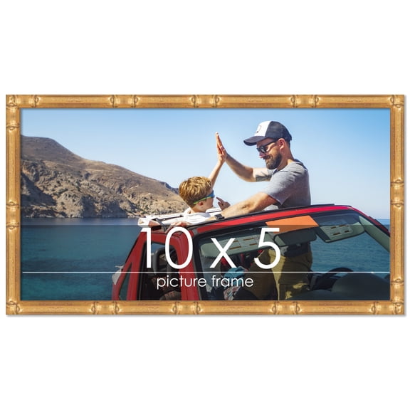 10x5 Gold Thin Bamboo Picture Frame - UV Acrylic, Foam Board Backing, Hanging Hardware