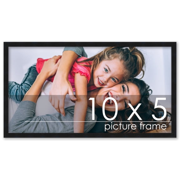 10x5 Black Wood Picture Frame - UV Acrylic, Foam Board Backing, Hanging Hardware