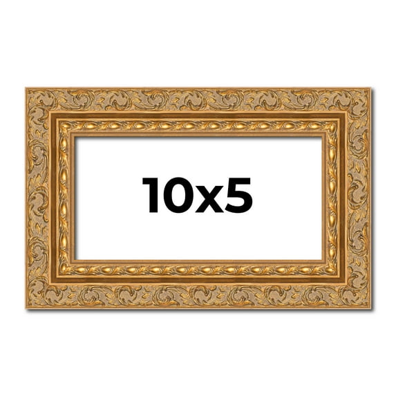 10x5 Frame Gold Ornate Solid Wood Picture Frame | 2 Inch Moulding Width | Firman Traditional Photo