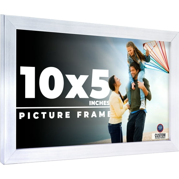10x5 Frame Silver Stainless Steel Solid Wood Picture Frame | 0.75 Inch Moulding Width | Includes UV