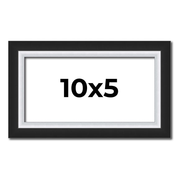 10x5 IN Frame Black & Silver Solid Wood Picture Frame Width 1.25 Inches | Interior Depth 0.75