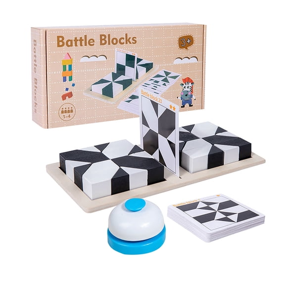 10x5 Inch Wooden Logic Block Puzzle 3D Hidden Stacking Game with 48 Challenge Cards and Call Bell for Family Game Night and Travel
