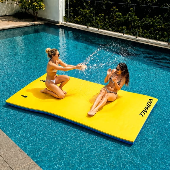10x5 ft Lily Pad Floating Water Mat, Thick Water Activities Mat for Pools, Blue+Yellow