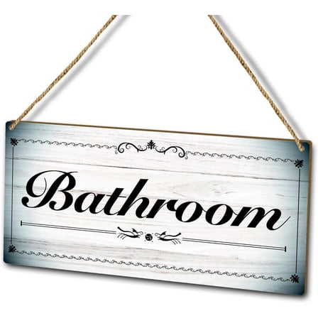 10x5 inch wood plaque - White Bathroom Décor Wood Plaque Sign Wall Hanging, Home Bathroom Retro Decor Door Wooden Hanging Sign (1pc), Art Gift for Farmhouse Living Restroom Bedroom