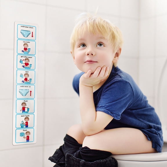 10x51cm PVC Potty Training Visual Card Toys,Waterproof Step By Step Picture Guide Toys,Speech Delay Non Verbal Kids Learning Aid Toys,Self Adhesive Toilet Sticker Chart Toys