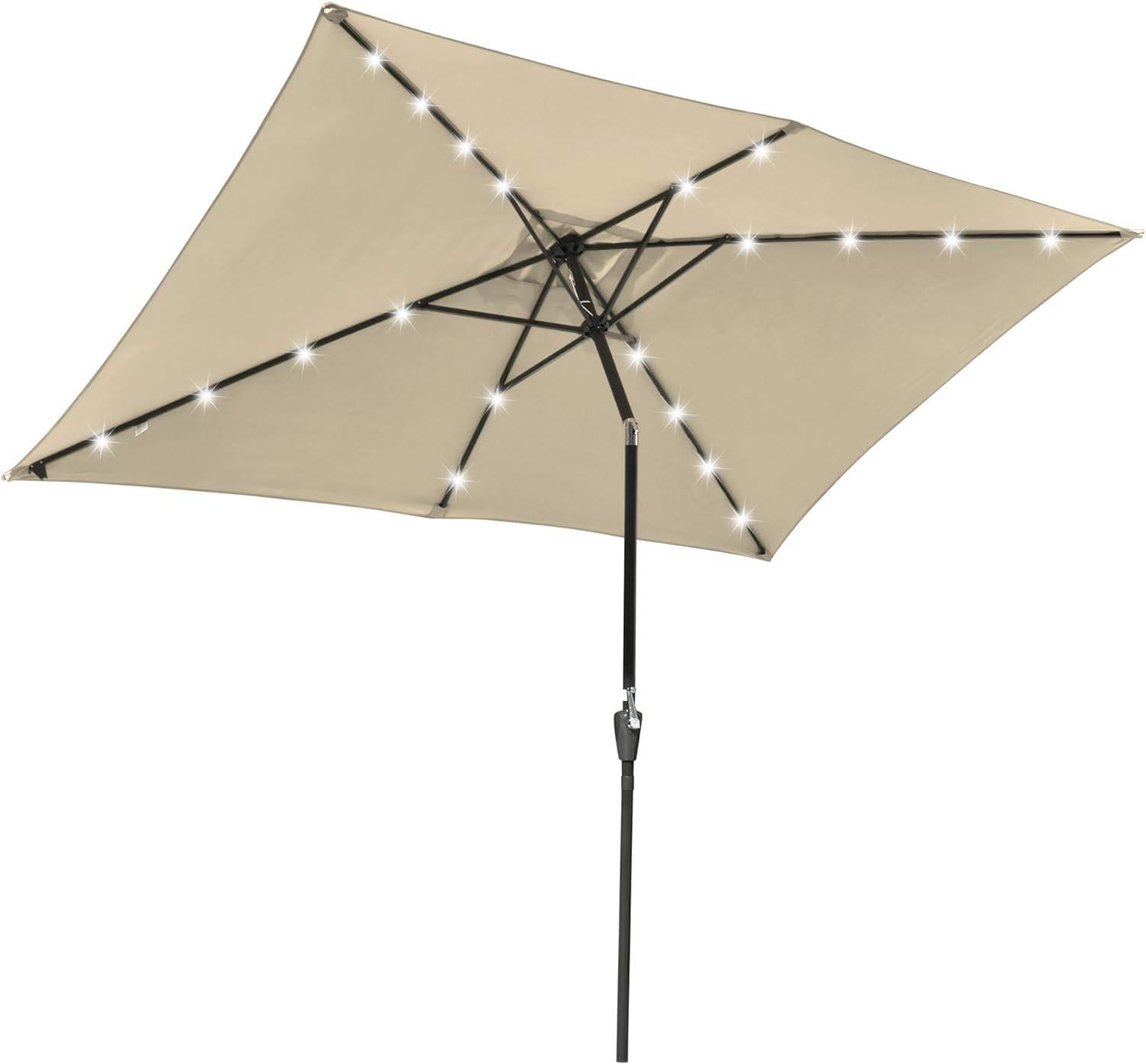 10x6.5 ft Beige Cantilever Patio Umbrella with Solar LED Lights