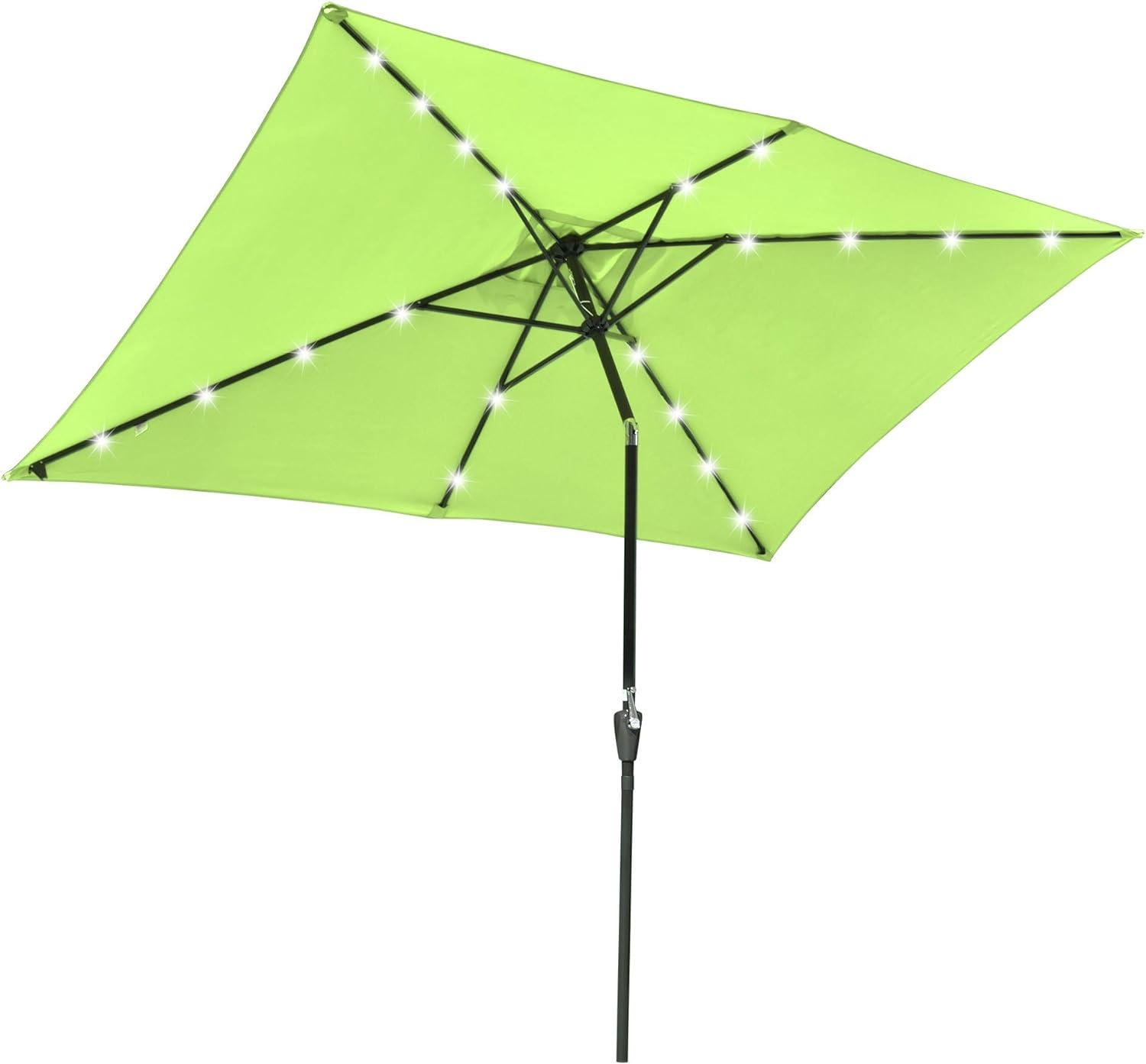 10 ft Lime Green Solar Powered LED Rectangle Patio Umbrella with Black Steel Pole