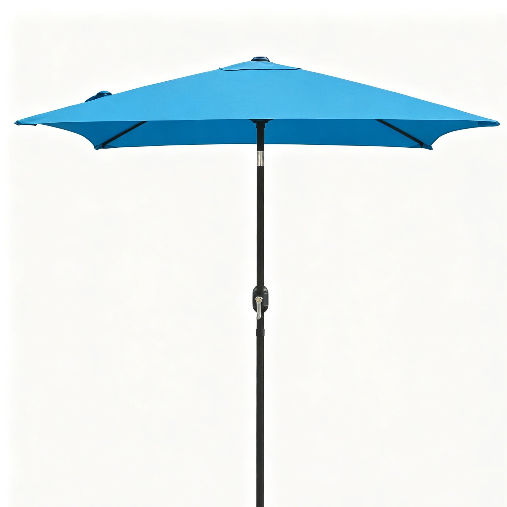 Kool 6.5 ft Square Outdoor Patio Market Umbrella with Push Button Tilt and Crank Handle, Aqua