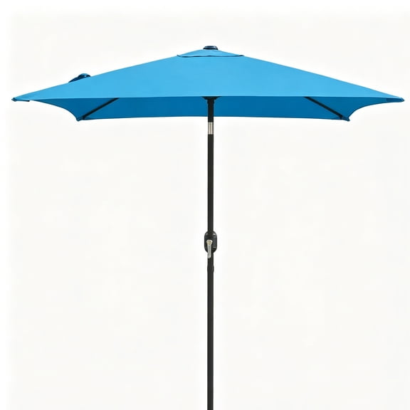 Kool 6.5 ft Square Outdoor Patio Market Umbrella with Push Button Tilt and Crank Handle, Aqua