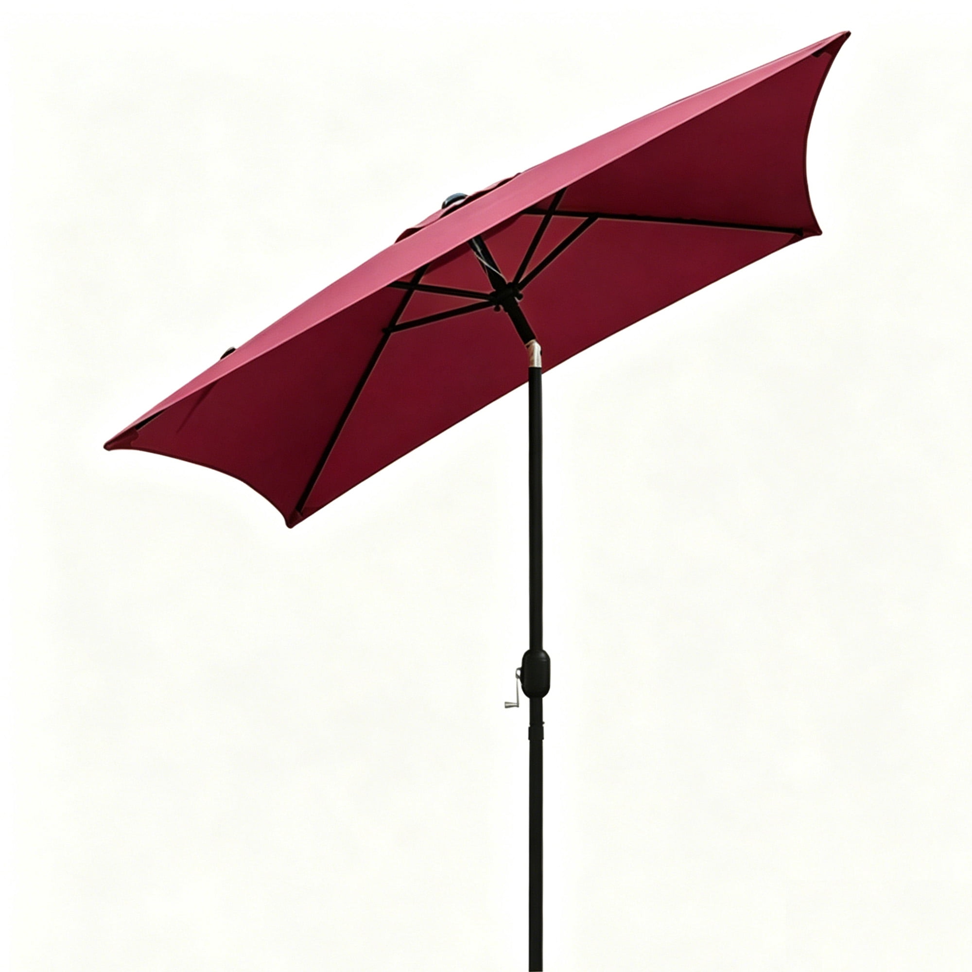 Kool 6.5 ft Square Outdoor Patio Market Umbrella with Push Button Tilt and Crank Handle, Burgundy