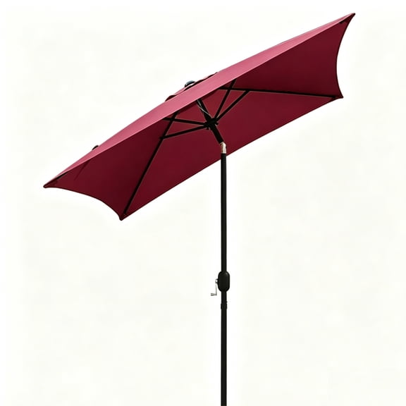Kool 6.5 ft Square Outdoor Patio Market Umbrella with Push Button Tilt and Crank Handle, Burgundy