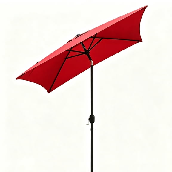 Kool 6.5 ft Square Outdoor Patio Market Umbrella with Push Button Tilt and Crank Handle, Red