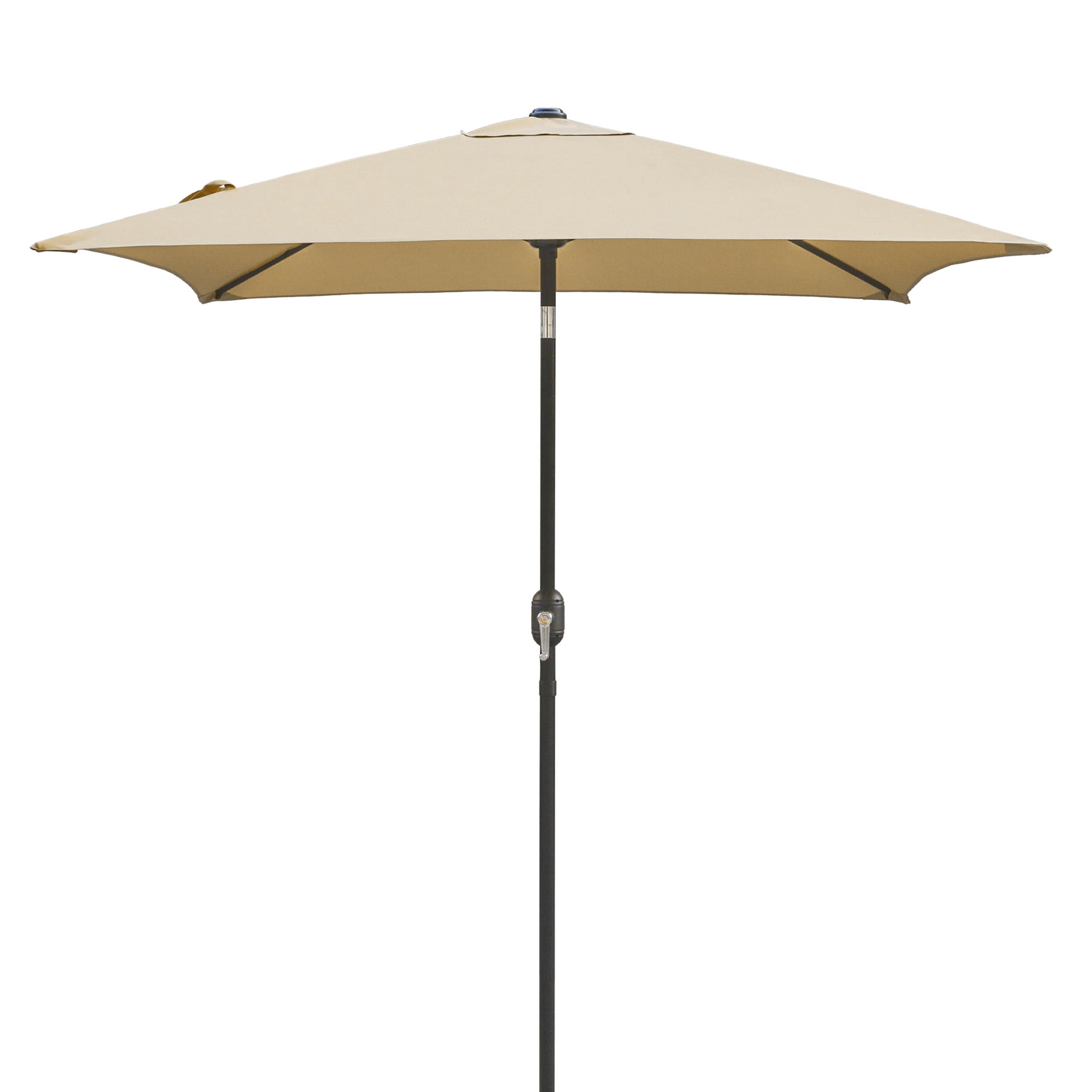 Kool 6.5 ft Square Outdoor Patio Market Umbrella with Push Button Tilt and Crank Handle, Tan