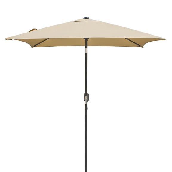 Kool 6.5 ft Square Outdoor Patio Market Umbrella with Push Button Tilt and Crank Handle, Tan