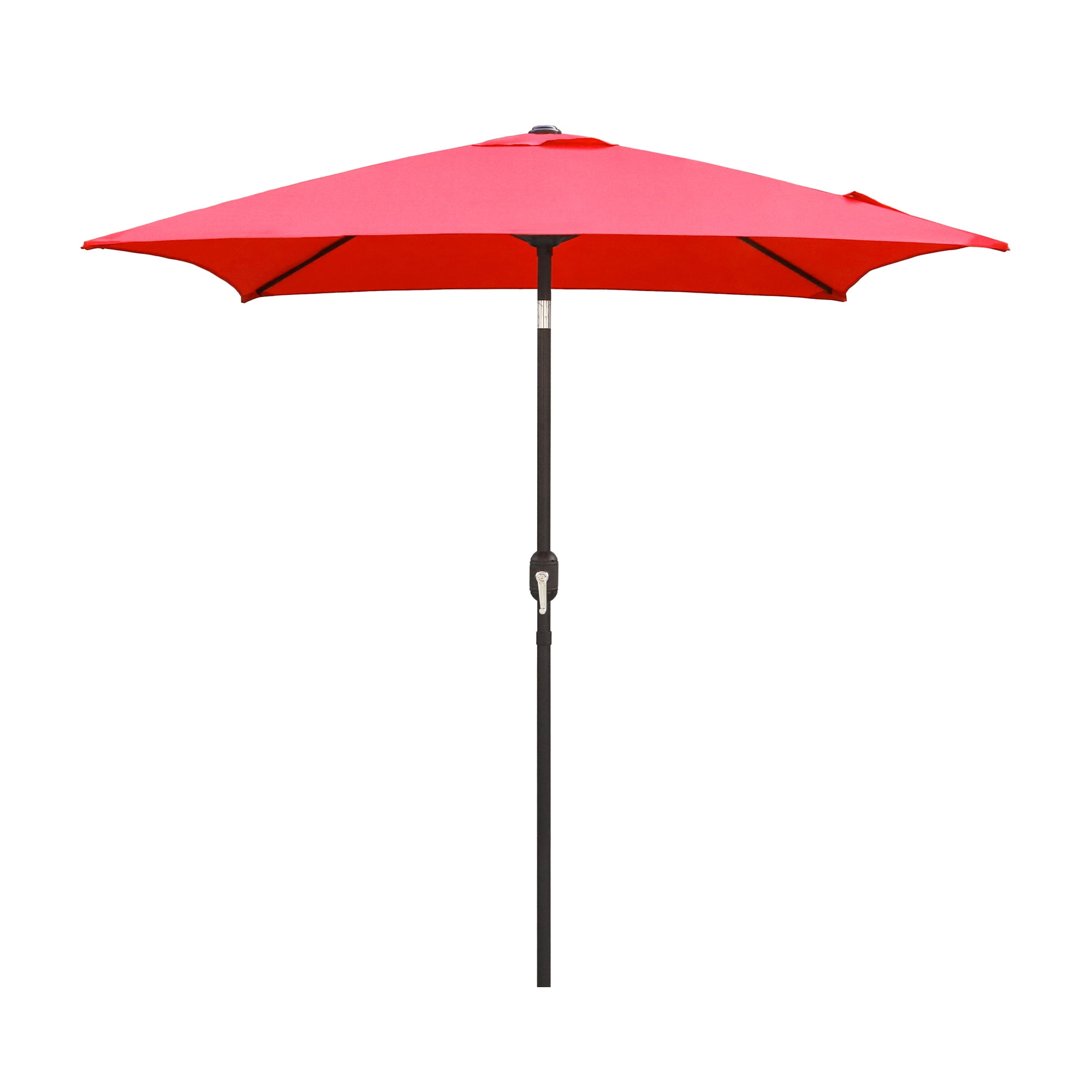 Kool 6.5 ft Square Outdoor Patio Market Umbrella with Push Button Tilt and Crank Handle, Red
