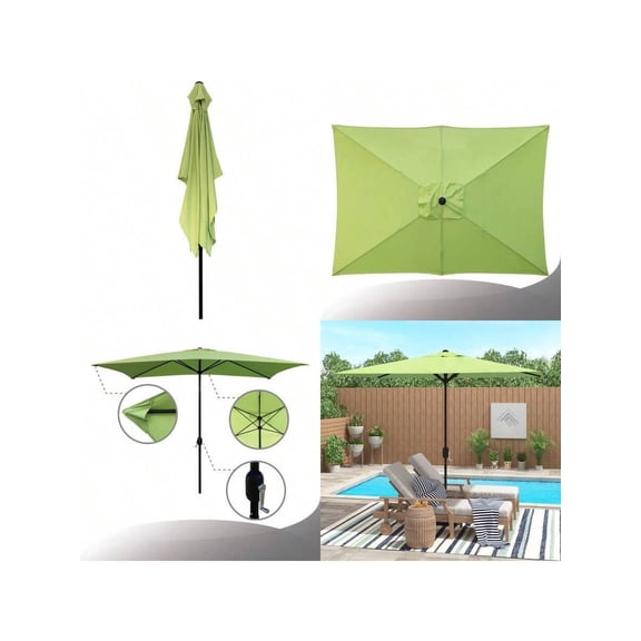 10x6.5ft Rectangular Patio Umbrella With Crank Handle Outdoor Market Umbrella With 6 Sturdy Umbrella Ribs Waterproof Green