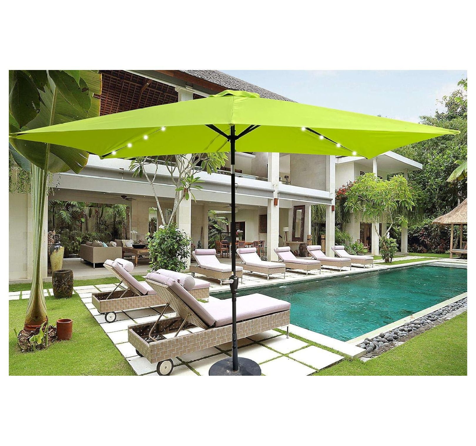 10x6.5ft Solar LED Patio Umbrella with Crank & Push Button Tilt