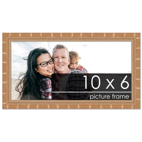 10x6 Gold Modern Bamboo Picture Frame - UV Acrylic, Foam Board Backing, Hanging Hardware