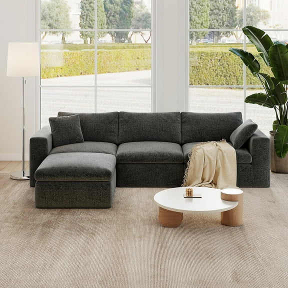 10x6 Feet Boneless Sectional Couch, Convertible L-Shaped Cloud Sofa, 3 Seater Modular Memory Foam Couch for Medium Room (Grey, Left Facing Chaise)