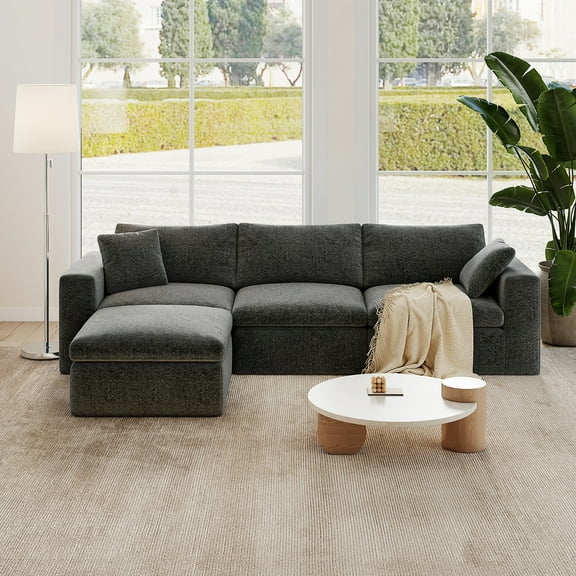 10x6 Feet Boneless Sectional Couch, Convertible L-Shaped Cloud Sofa, 3 Seater Modular Memory Foam Couch for Medium Room (Grey, Left Facing Chaise)