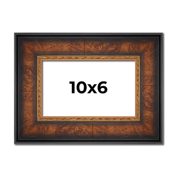 10x6 Frame Brown Walnut Gold Ornate Trim Solid Wood Plein Air Picture Frame | 3 Inch Moulding Width
