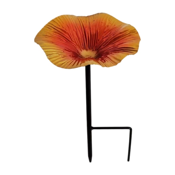 10x6 Inch Metal Flower Bird Bath Garden Stake for Outdoor Yard Decor Weather-Resistant Floral Bird Feeder for Wild Songbirds and Hummingbirds, Orange