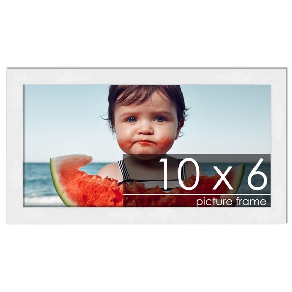 10x6 White Wood Picture Frame - UV Acrylic, Foam Board Backing, Hanging Hardware