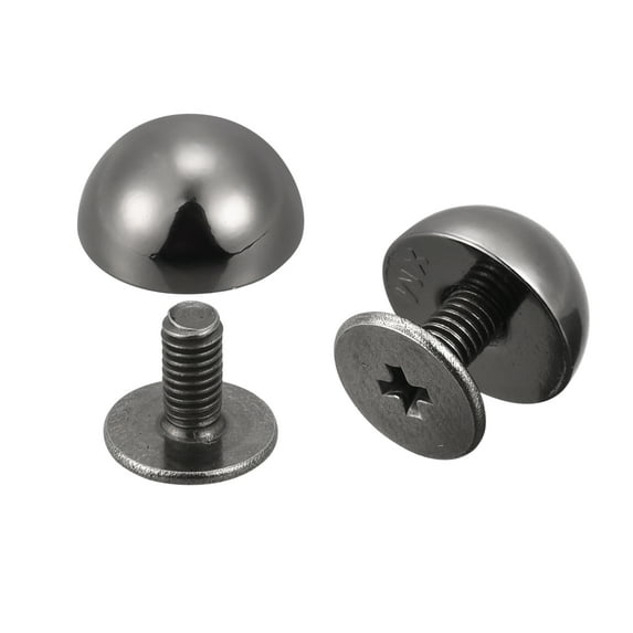10x6mm Screw Back Rivets Solid Round Head Leather Studs Black 8 Pack