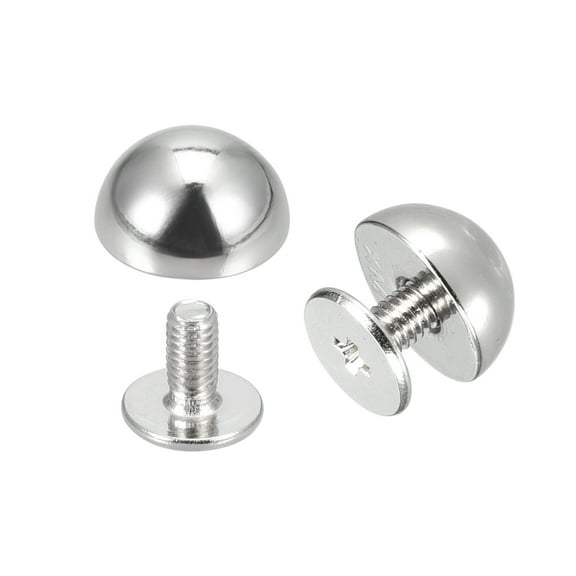 10x6mm Screw Back Rivets Solid Round Head Leather Studs Silver Tone 10 Pack