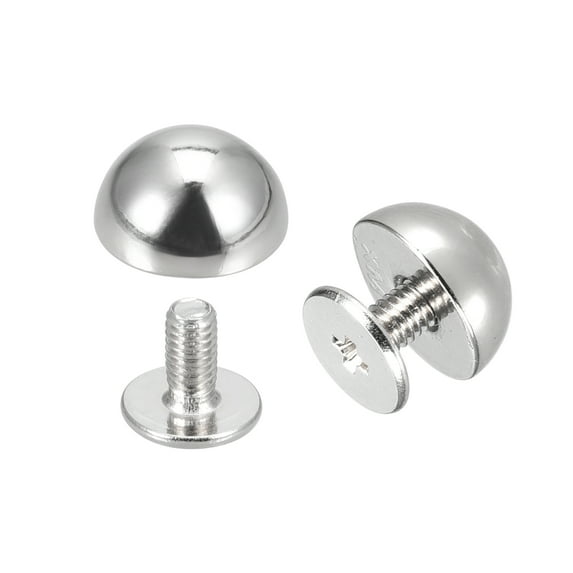 10x6mm Screw Back Rivets Solid Round Head Leather Studs Silver Tone 8 Pack
