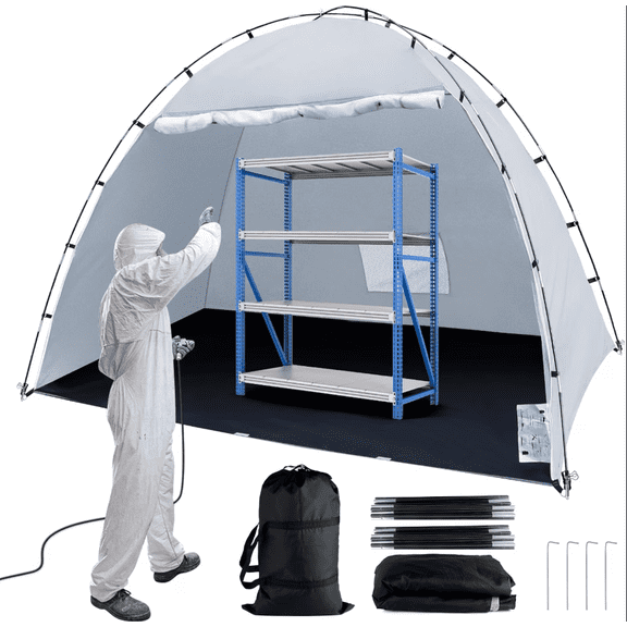 10x6x6.5ft Spray Paint Tent, Portable Paint Booth with Mesh Screen & Windproof Hooks, White Spray Shelter for DIY Painting Projects