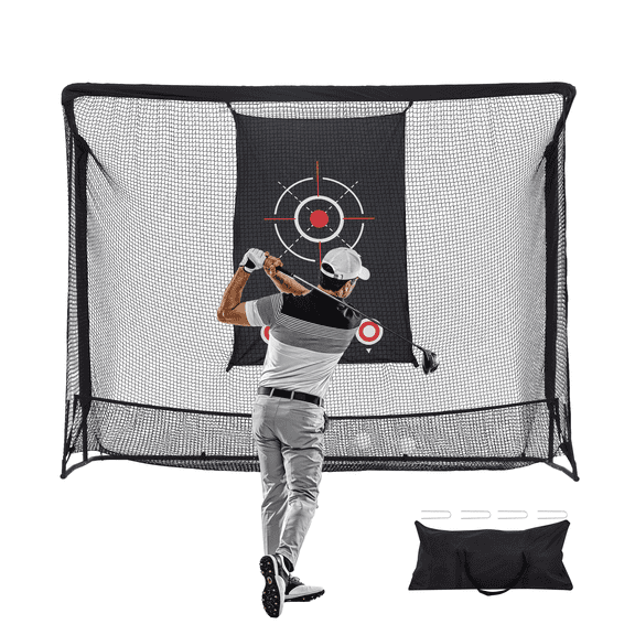 10x7.5ft Golf Practice Net with Target, Heavy Duty Alloy Steel Frame Golf Hitting Net & Ball Return System with Ground Stakes for Indoor Outdoor Golf Training