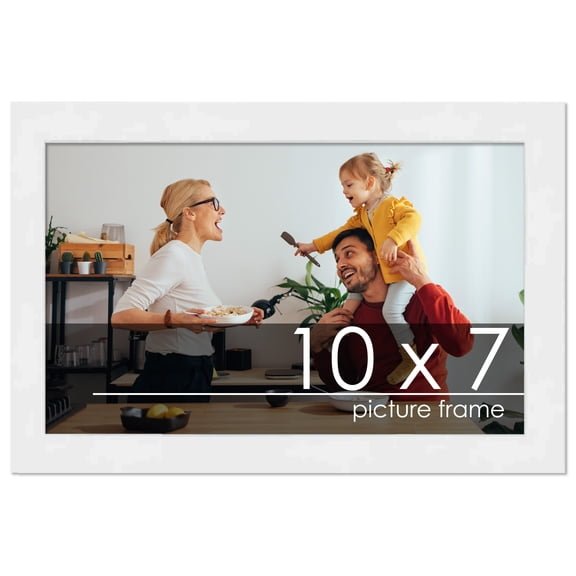10x7 White Wood Picture Frame - UV Acrylic, Foam Board Backing, Hanging Hardware